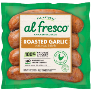 AL FRESCO JUMBO ROASTED GARLIC CHICKEN SAUSAGE W. ONION & HERBS 11oz @ .34 WALMART AL FRESCO JUMBO ROASTED GARLIC CHICKEN SAUSAGE W. ONION & HERBS