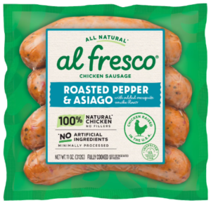 AL FRESCO JUMBO SMOKED MESQUITE W. ROASTED PEPPER & ASIAGO CHEESE 11oz @ .34 WALMART AL FRESCO JUMBO SMOKED MESQUITE W. ROASTED PEPPER & ASIAGO CHEESE