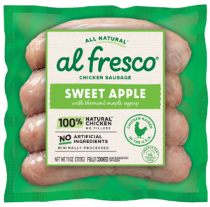 AL FRESCO JUMBO SWEET APPLE CHICKEN SAUSAGE W. MAPLE SYRUP 11oz @ .34 WALMART AL FRESCO JUMBO SWEET APPLE CHICKEN SAUSAGE W. MAPLE SYRUP