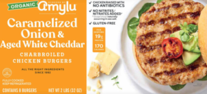 AMYLU CHARBOILED CARMELIZED ONION & GOUDA CHICKEN BURGER 8ct. 2lbs