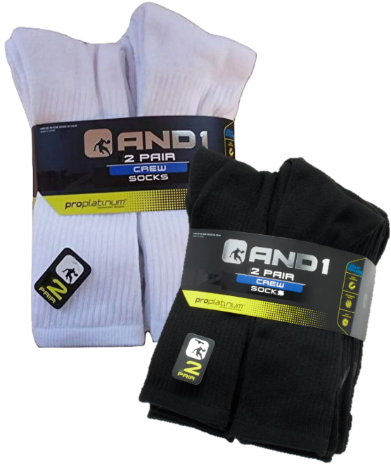 AND1 MEN'S 2PK SOCKS BLK WHT SZ 6-12.5 @ 12 PK .98 WALMART AND1 MEN'S 2PK SOCKS BLACK OR WHITE FITS SIZES 6-12.5