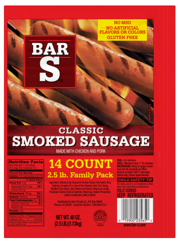 BAR S CLASSIC SMOKED FRANKS 2.5LBS