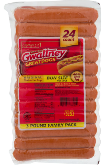 GWALTNEY CHICKEN HOT DOGS 3lbs