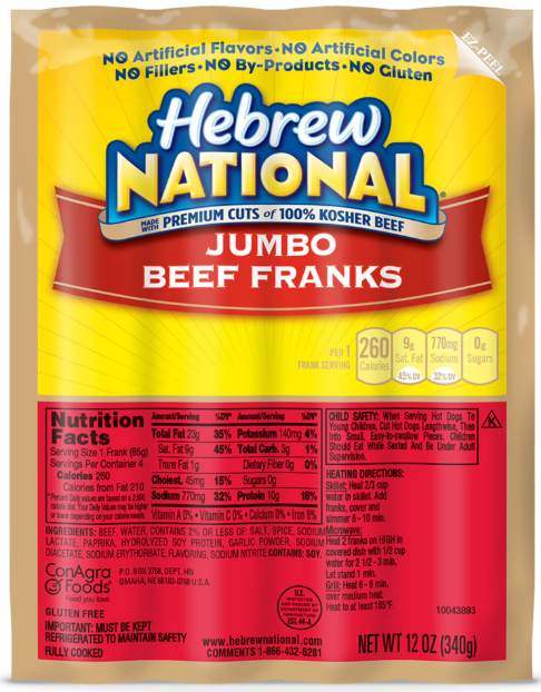 HEBREW NATIONAL JUMBO BEEF FRANKS