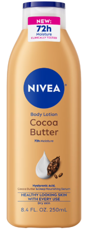 NIVEA COCOA BUTTER BODY LOTION FOR DRY SKIN W. HYALURONIC ACID 72HR MOISTURIZER