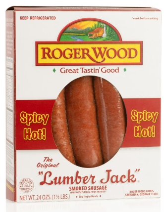 ROGER WOOD PKBFCHK LUMBER JACK SPICY SAUSAGE 24oz @ .48 WALMART ROGER WOOD ORIGINAL LUMBER JACK SPICY SAUSAGE 1.5lbs