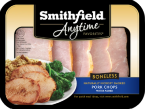 SMITHFIELD HICKORY SMOKED BONELESS PORK CHOPS 1.25lbs