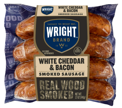 WRIGHT BRAND JUMBO WHITE CHEDDAR & BACON SMOKED SAUSAGE