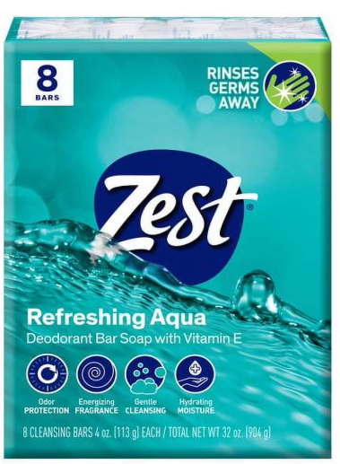 ZEST REFRESHING DEODORANT SOAP- AQUA SCENT 8 - 4oz BARS @ .98 WALMART ZEST REFRESHING DEODORANT SOAP- AQUA SCENT 8 - 4oz BARS
