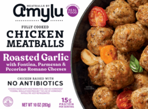 AMYLU CHICKEN MEATBALLS W. ROASTED GARLIC & 3-CHEESE BLEND
