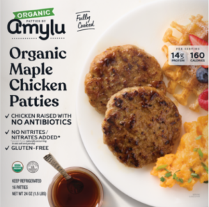 AMYLU ORGANIC MAPLE CHICKEN SAUSAGE PATTIES 16ct - 1.5lbs