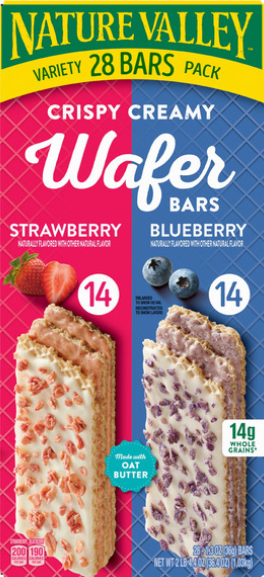 NATURE VALLEY VARIETY CRISPY CREAMY WAFER 28ct 2.28lbs @ .49 COSTCO NATURE VALLEY STRAWBERRY & BLUEBERRY WAFER BARS W. OAT BUTTER 28ct 2.28lbs
