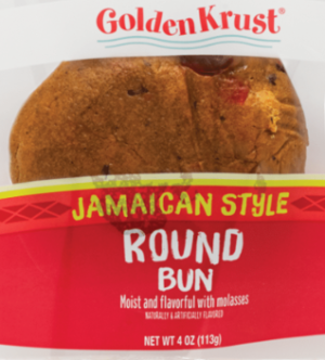 GOLDEN KRUST JAMAICAN STYLE ROUND BUN (W/RAISINS & CHERRIES)